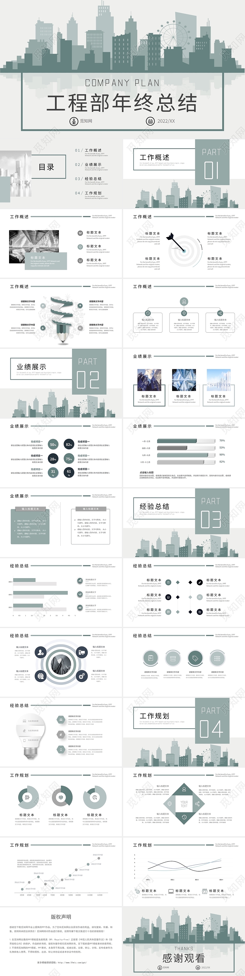 绿色简约商务工作总结工作汇报年终总结PPT模板工程年终总结