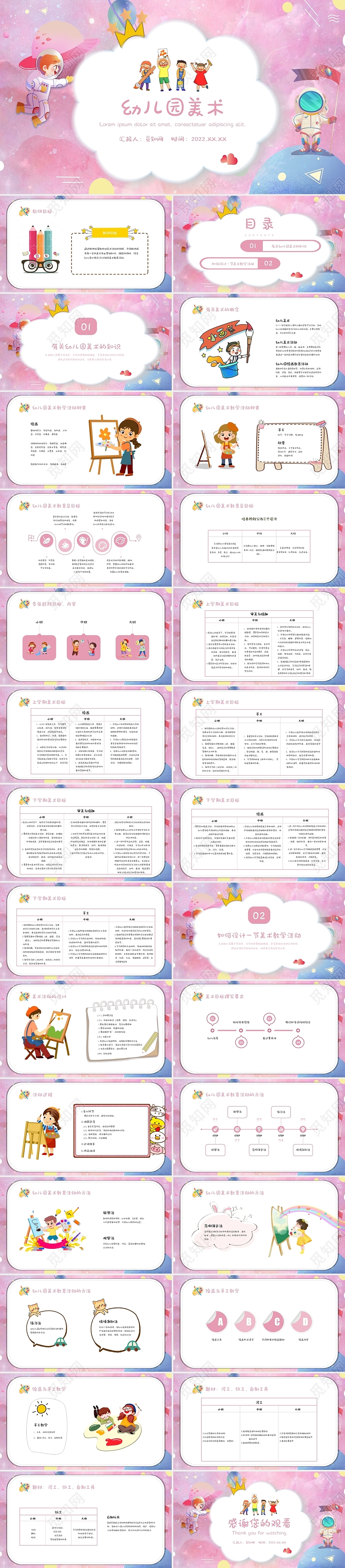 唯美小清新卡通幼儿园美术教学设计PPT课件幼儿美术教学设计