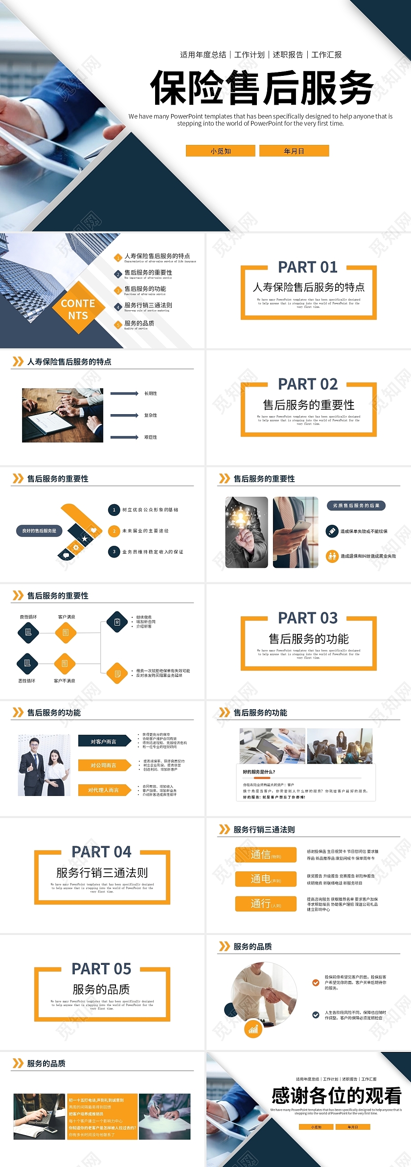 深蓝色简约商务风保险售后服务PPT课件