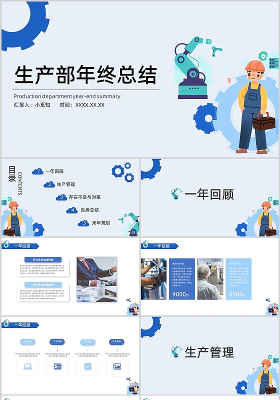 蓝色商务风生产部年终总结汇报PPT模板