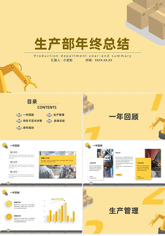 黄色商务风生产部年终总结报告PPT模板