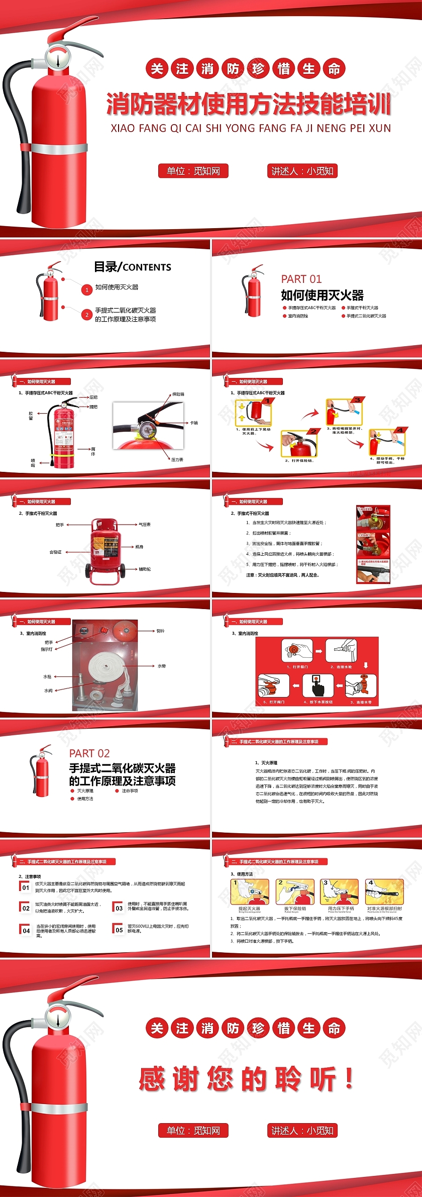 红色简约商务消防器材使用方法技能培训消防安全PPT模板