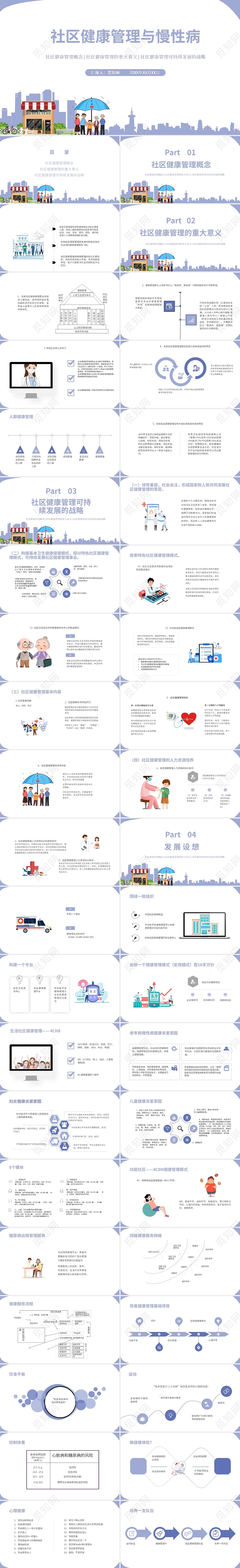 紫色插画简约风社区健康管理与慢性病PPT课件PPT模板