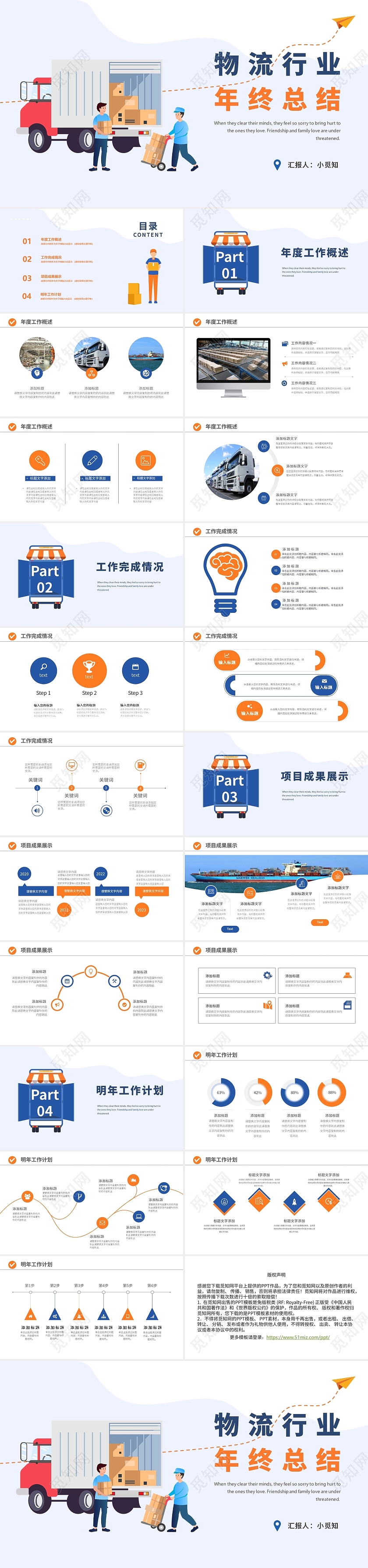 蓝黄色卡通物流行业年终工作总结ppt模板物流年终总结