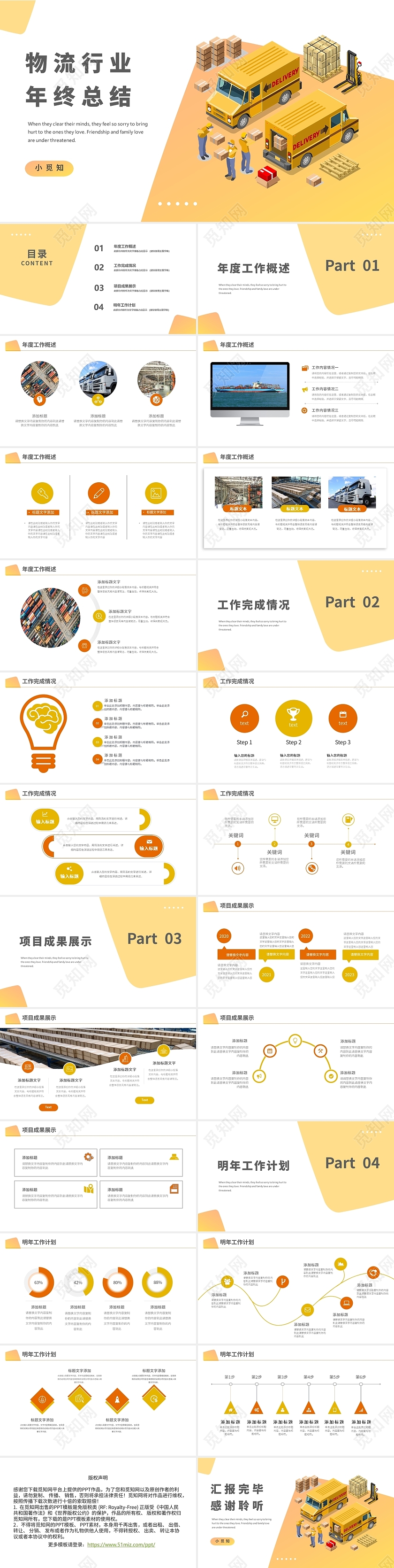 黄色卡通物流行业年终工作总结ppt模板物流年终总结