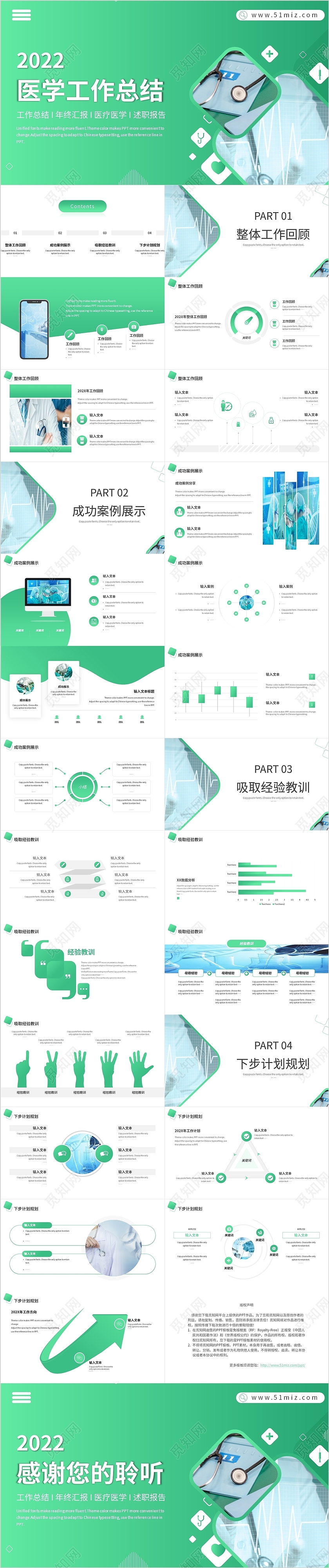 绿色简约医疗医学年终工作总结汇报模板医疗器械