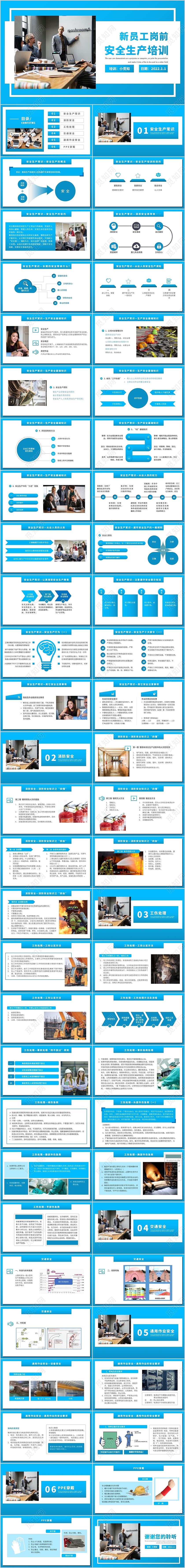 蓝色商务风新员工岗前安全生产培训PPT模板