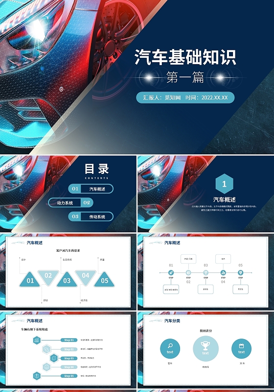 蓝色简约风汽车基础知识第一篇PPT课件汽车基础知识PPT2第一篇