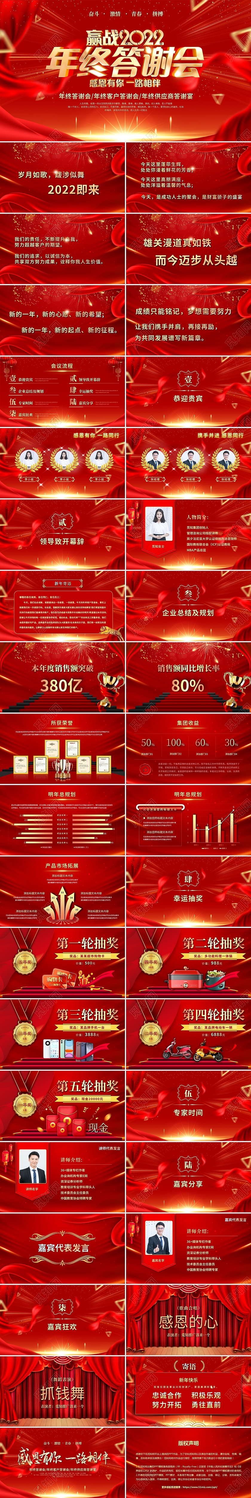大气红色喜庆年终答谢会年终总结企业年会颁奖典礼ppt模板