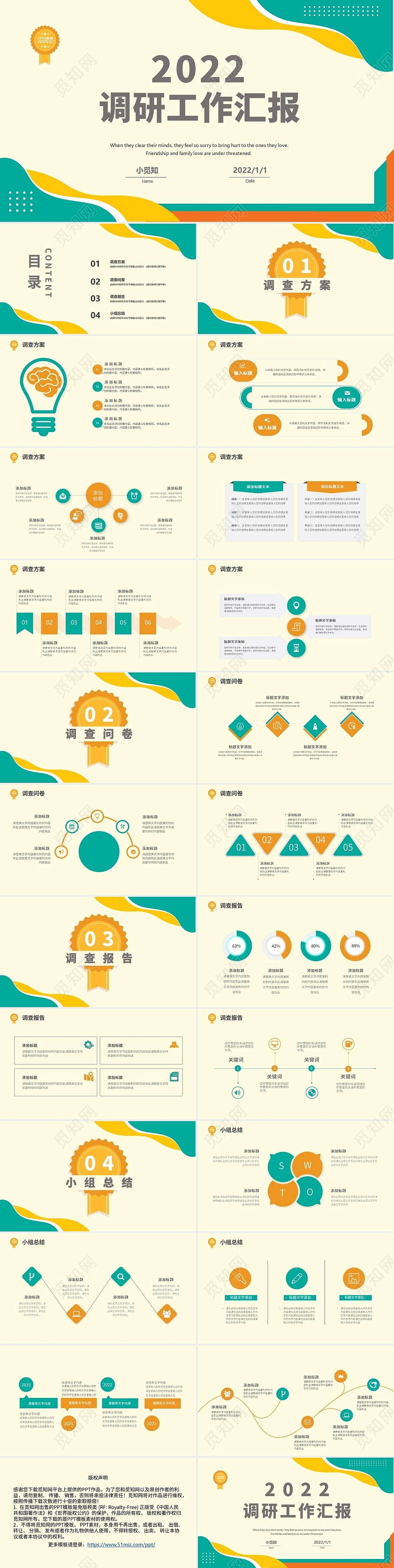 黄绿色多彩明快调研工作汇报ppt模板调研汇报