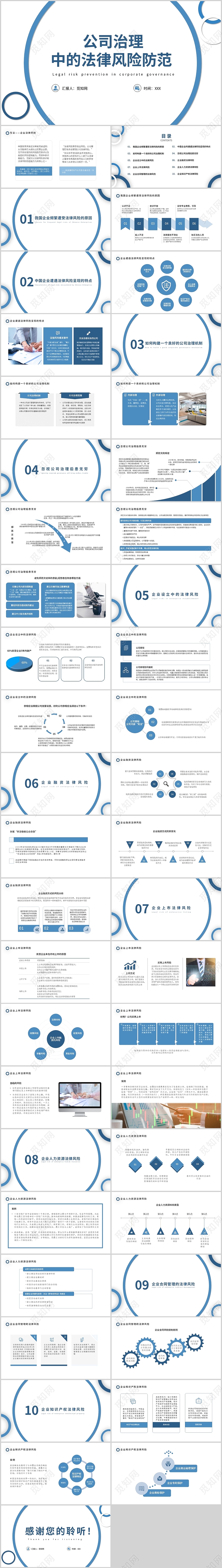 蓝色简约风公司治理中的法律风险防范培训PPT课件