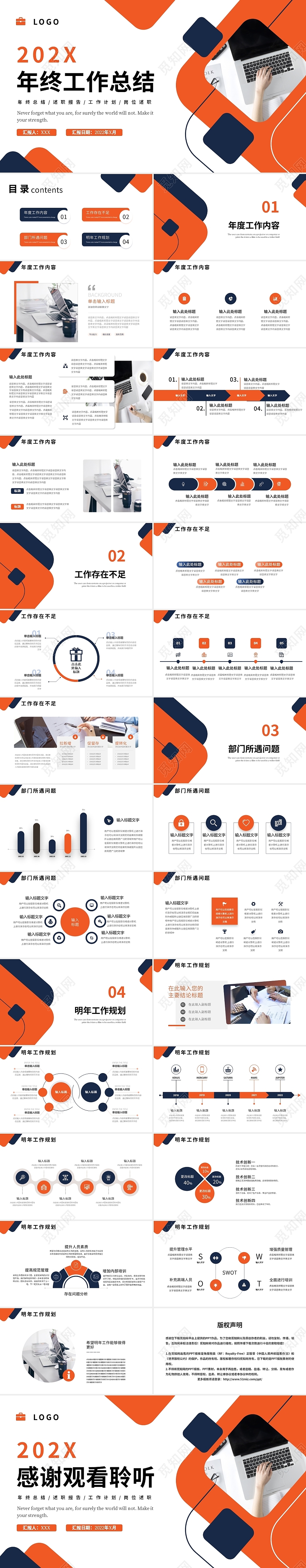 蓝橙色商务风年终工作总结报告ppt模板工作总结年终总结