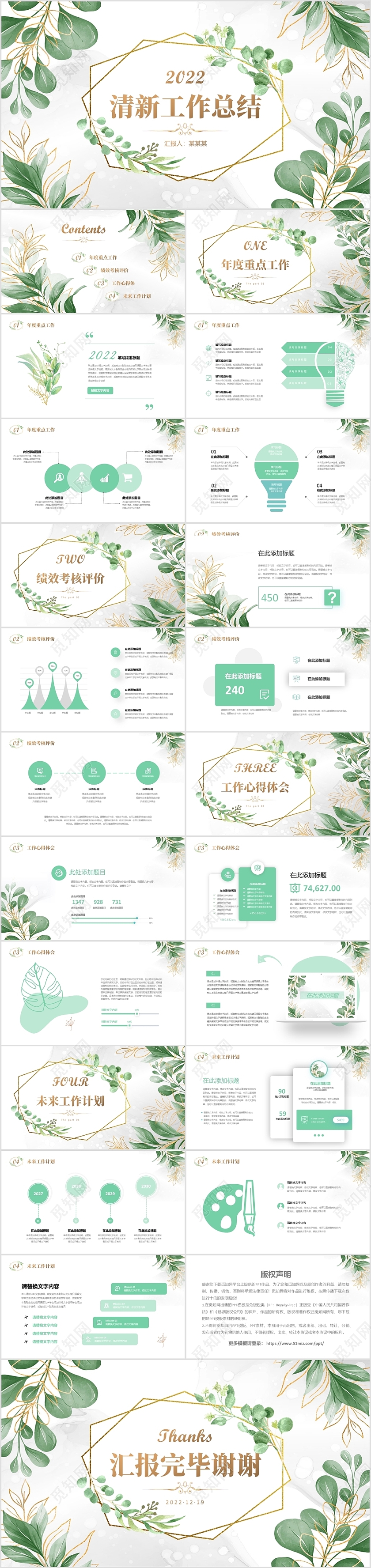 绿色简约清新公司年终工作总结述职报告PPT工作总结年终总结