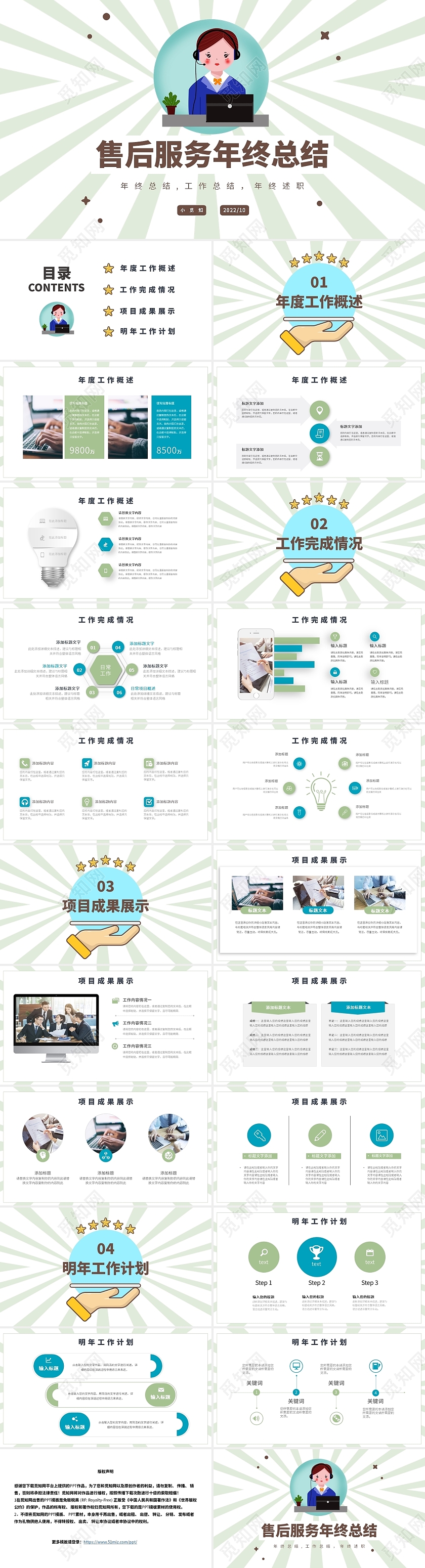 绿色发射售后服务工作年终工作总结ppt模板156935849