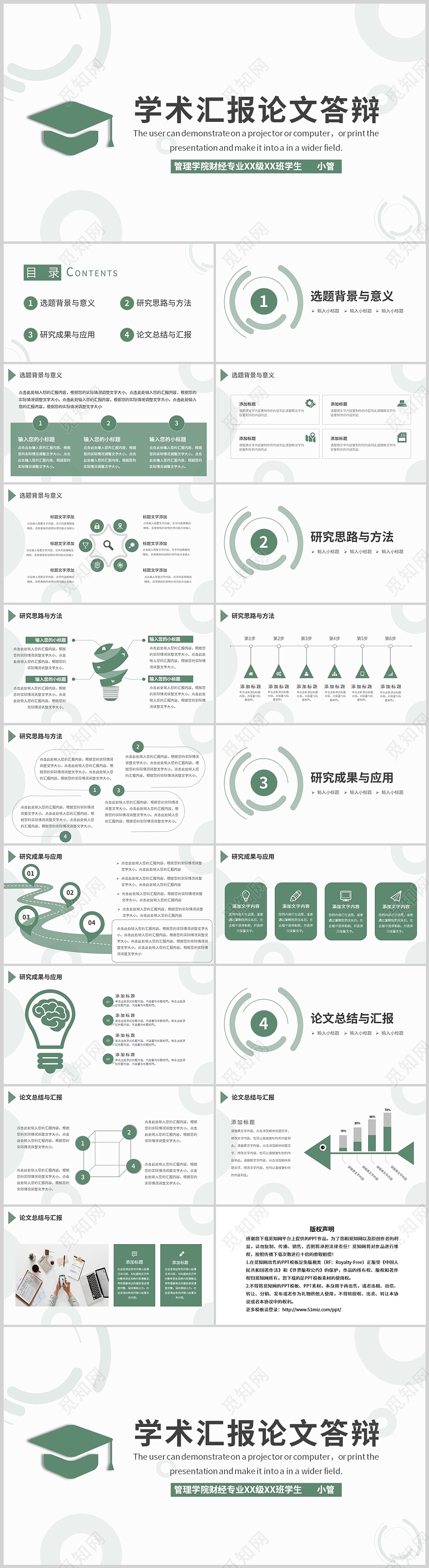 绿色清新创意简约学术论文汇报商务通用PPT模板