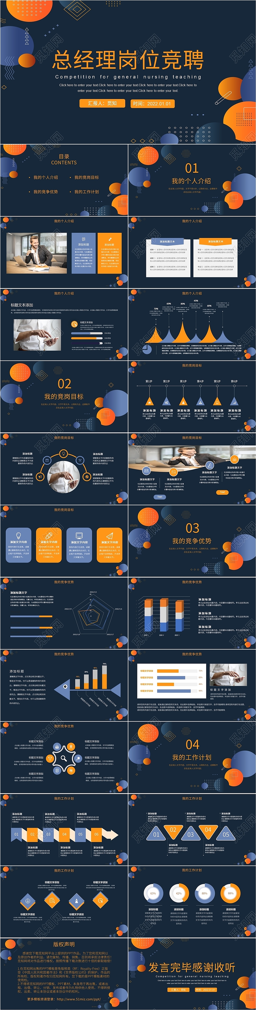 蓝色简约商务总经理岗位竞聘PPT模板