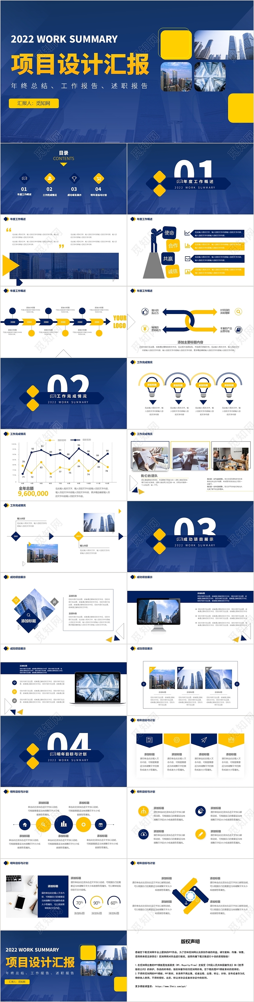 蓝黄简约风项目设计汇总年终总结PPT项目设计汇报
