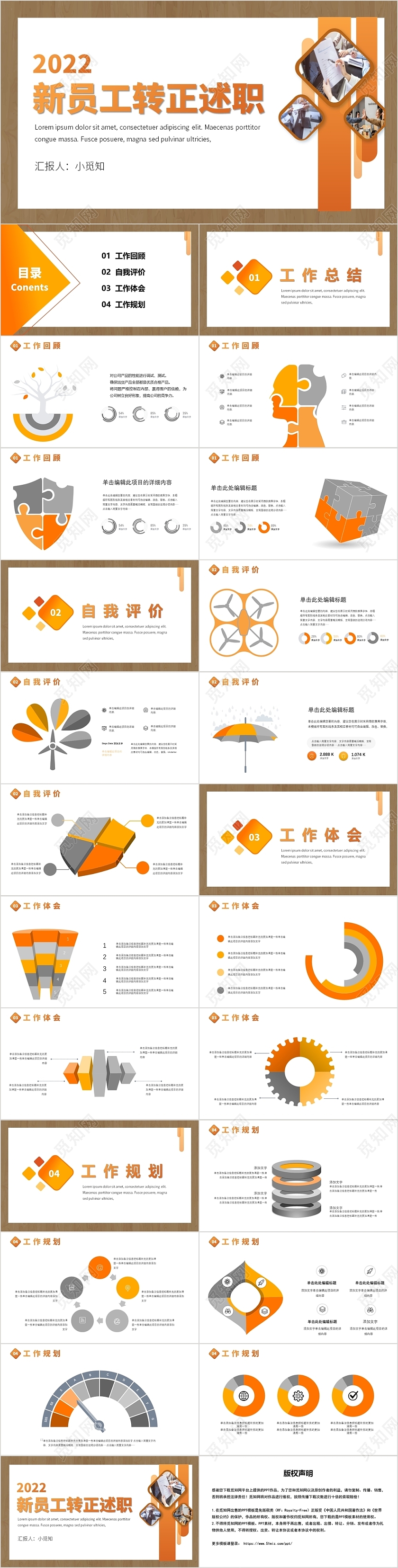 橙色简约风新员工转正述职报告PPT