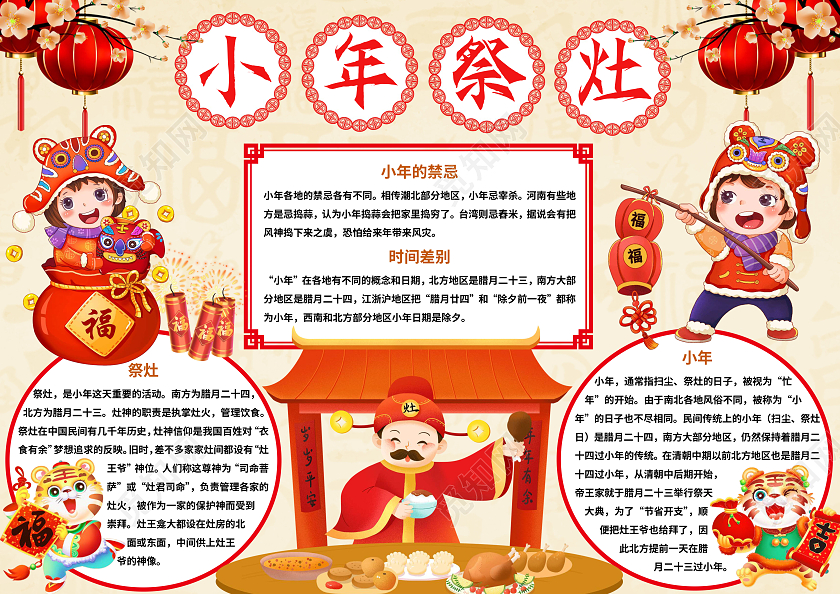 红色中国风小年祭灶 小年小报手抄报