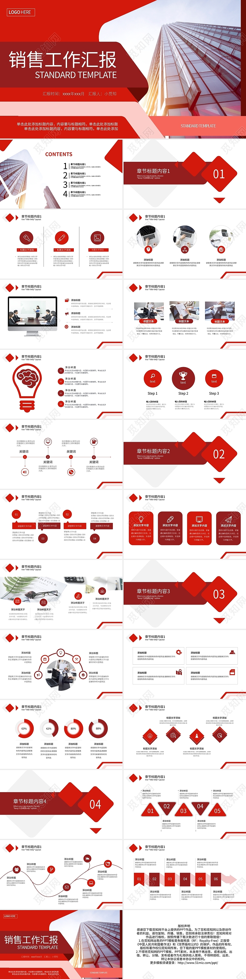 红色简约销售工作汇报PPT模板宣传PPT动态PPT