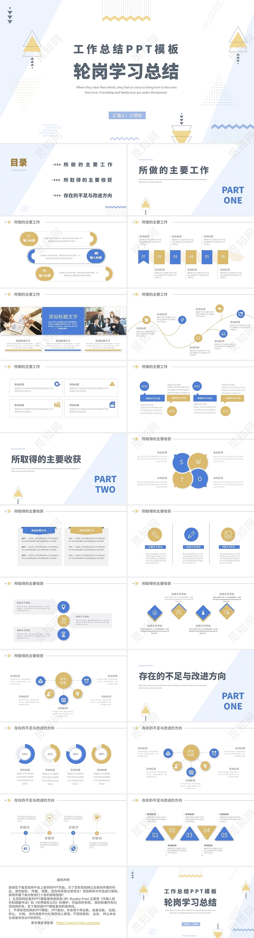 蓝黄色简约时尚轮岗学习工作总结ppt模板轮岗学习总结