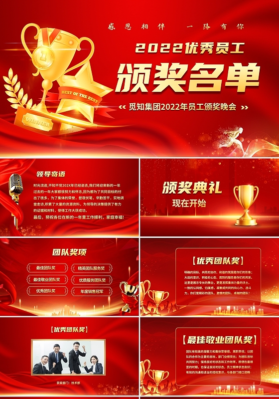 红色喜庆大气企业年终优秀员工颁奖名单PPT