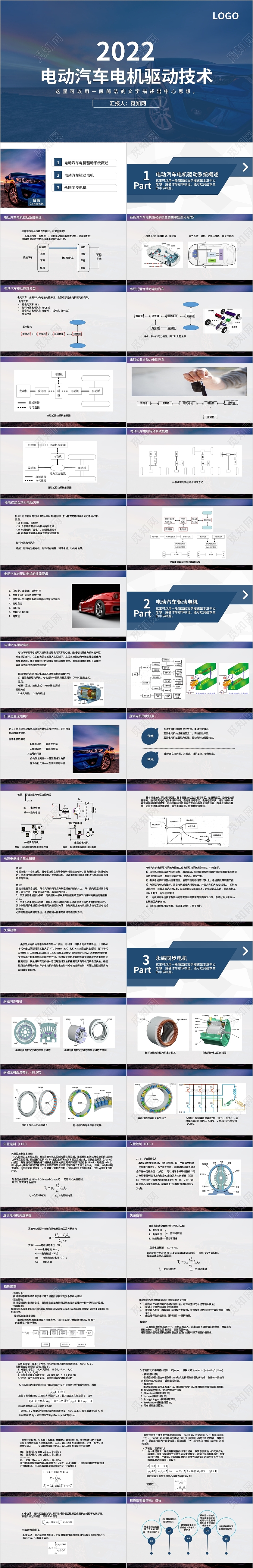 蓝色深蓝商务简约电动汽车电机驱动技术PPT模板