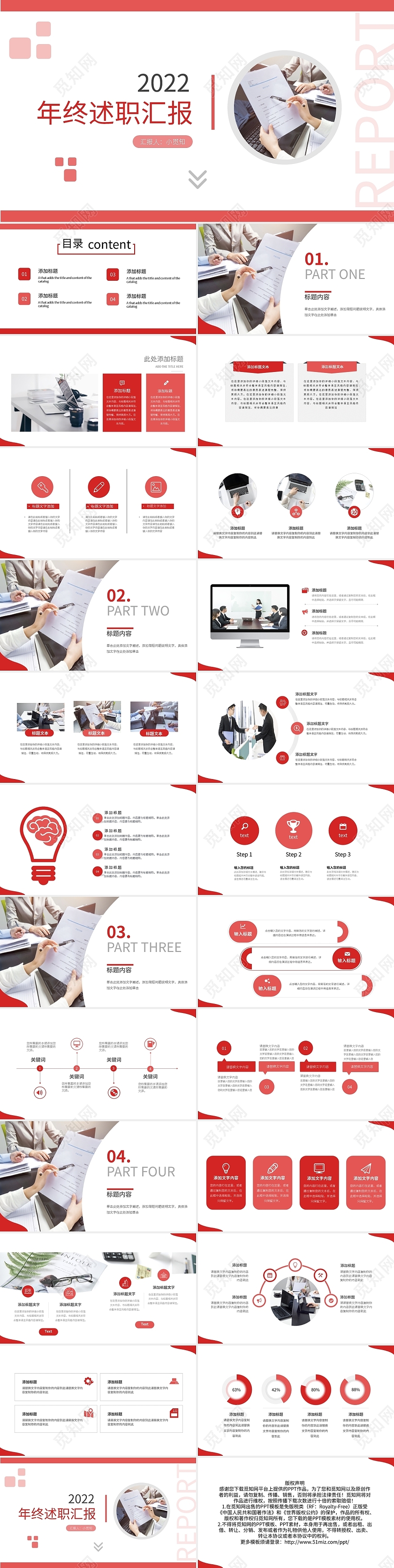 红色简约年终述职汇报PPT模板宣传PPT动态PPT年终总结述职汇报