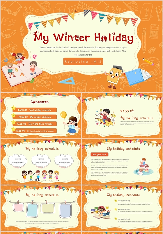橙色卡通风我的寒假生活英语PPT