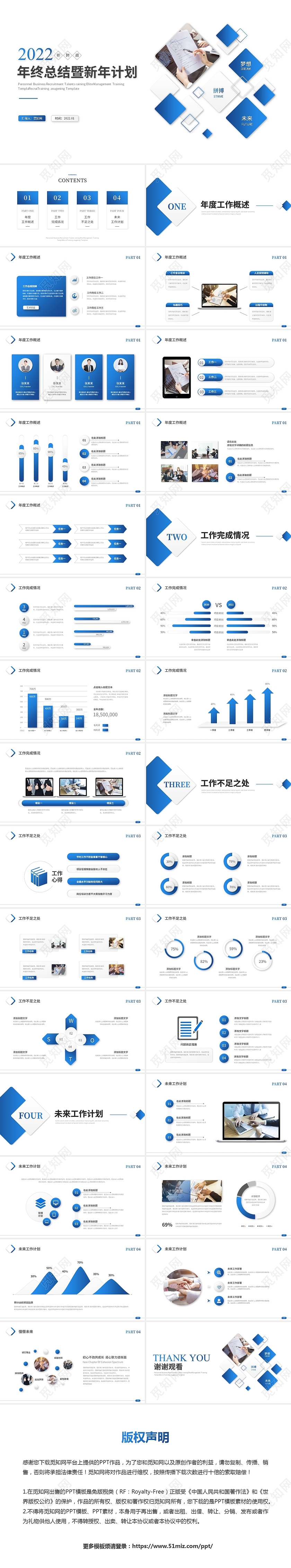 蓝色简约商务年终总结暨新年计划工作总结汇报ppt模板工作总结年终总结