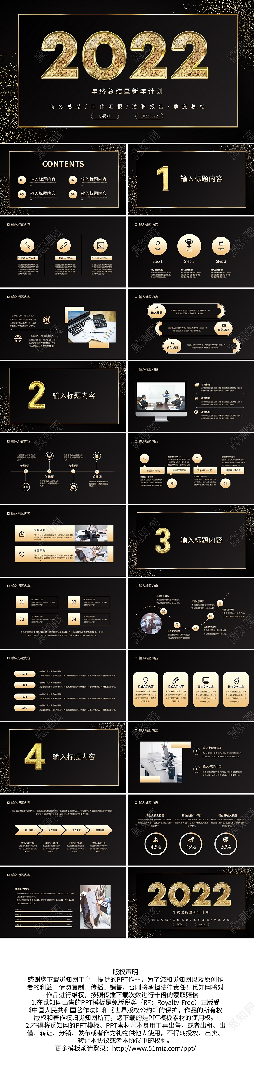 商务黑金2022年终总结暨新年计划PPT模板宣传PPT动态PPT