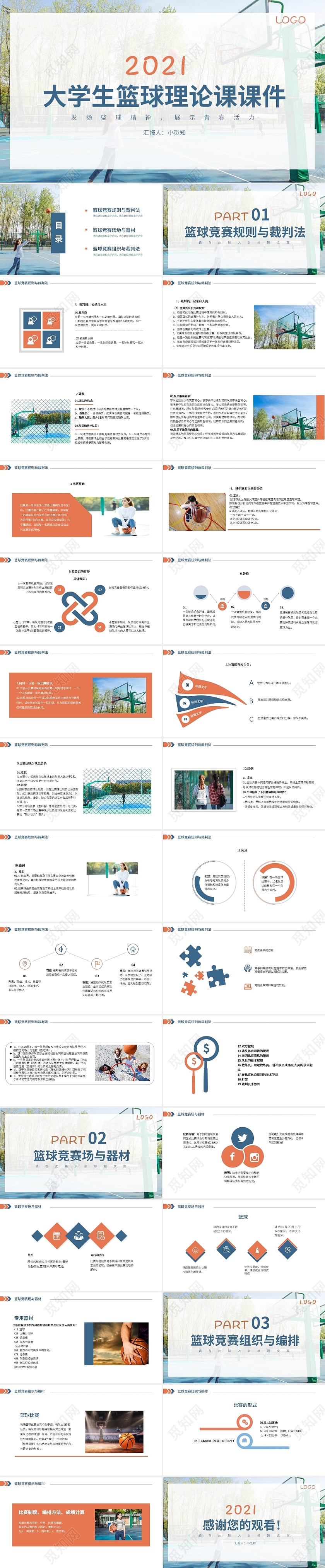 蓝橙色清新风格大学生篮球课件PPT说课PPT大学生篮球理论课课件2