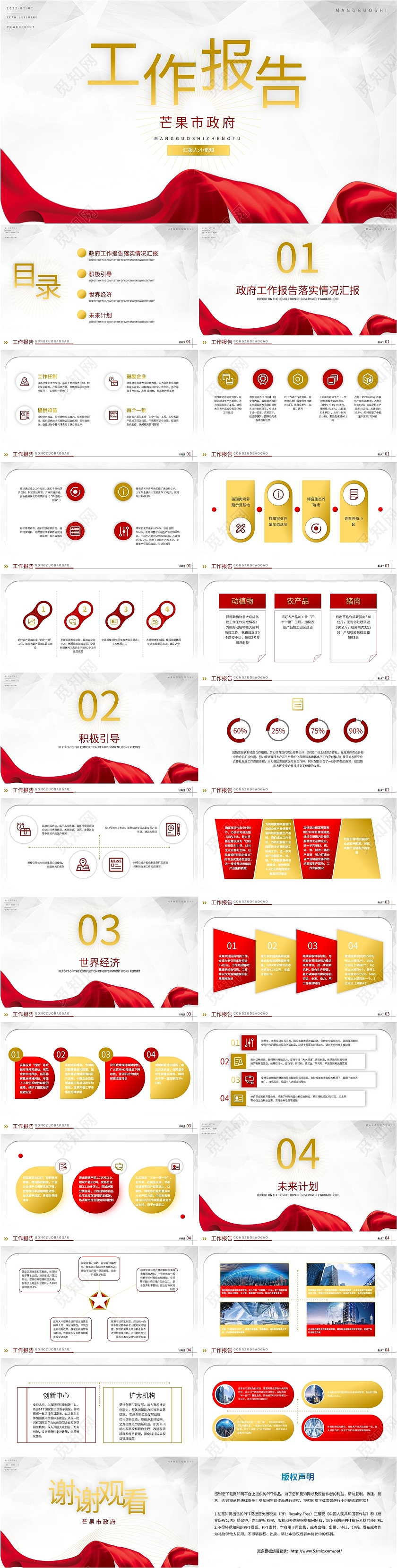 红色金色简约正式大气2022政府工作报告汇报培训PPT模板