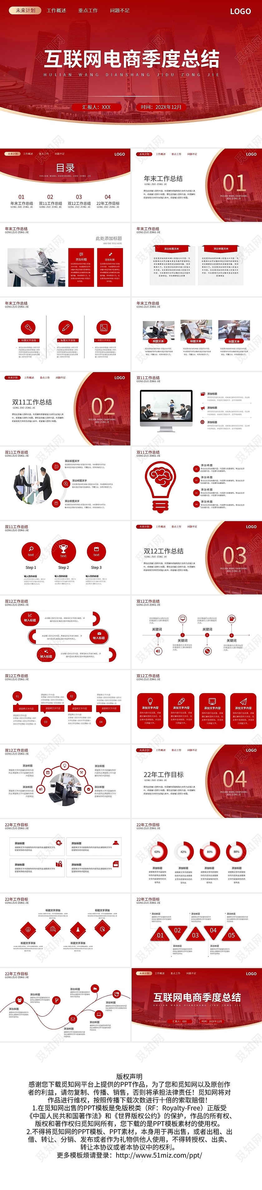 红色简约互联网电商季度总结PPT模板宣传PPT动态PPT电商季度汇报工作总结