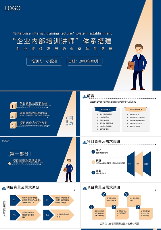 蓝色简约企业持续发展的必备体系搭建PPT模板宣传PPT动态人力资源部内训师体系搭建