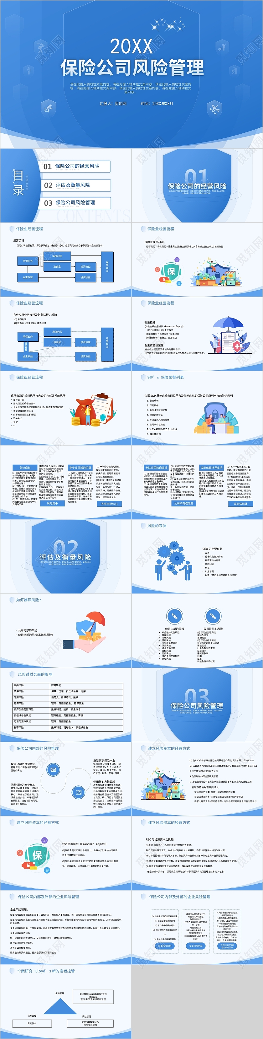 绿色蓝色简约清爽商务保险公司风险管理PPT模板