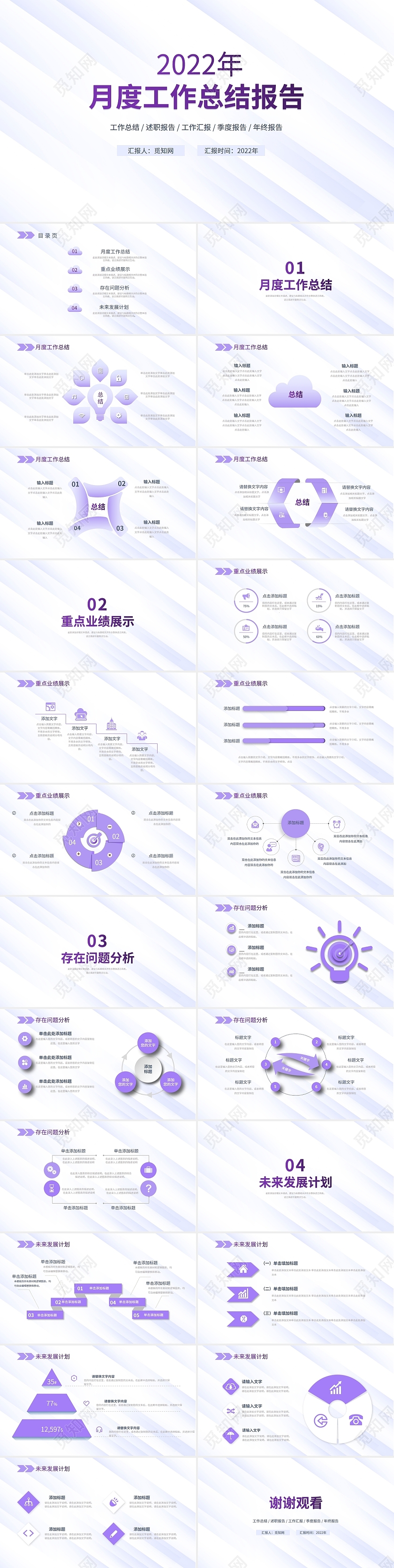 浅紫色月度工作总结报告PPT模板月工作总结