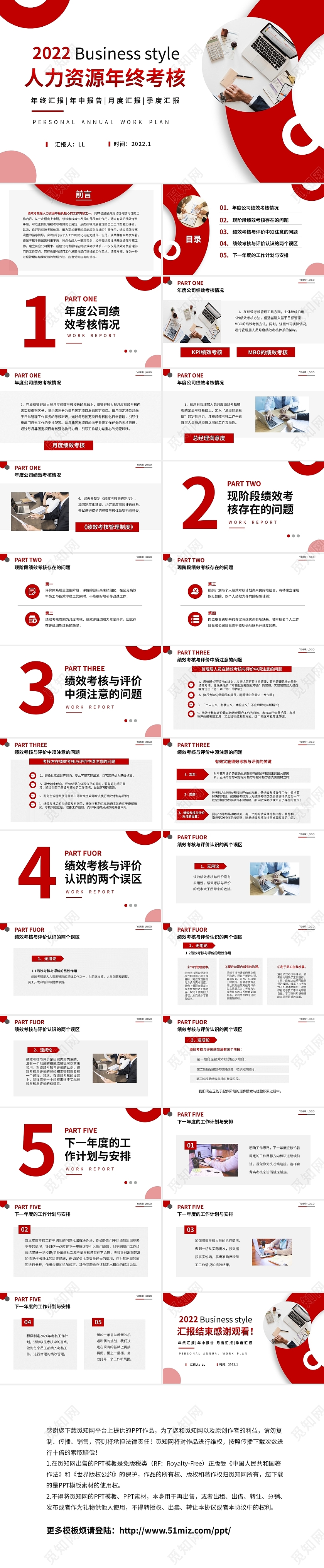 红色简约大气企业人力资源年终考核PPT工作总结年终总结
