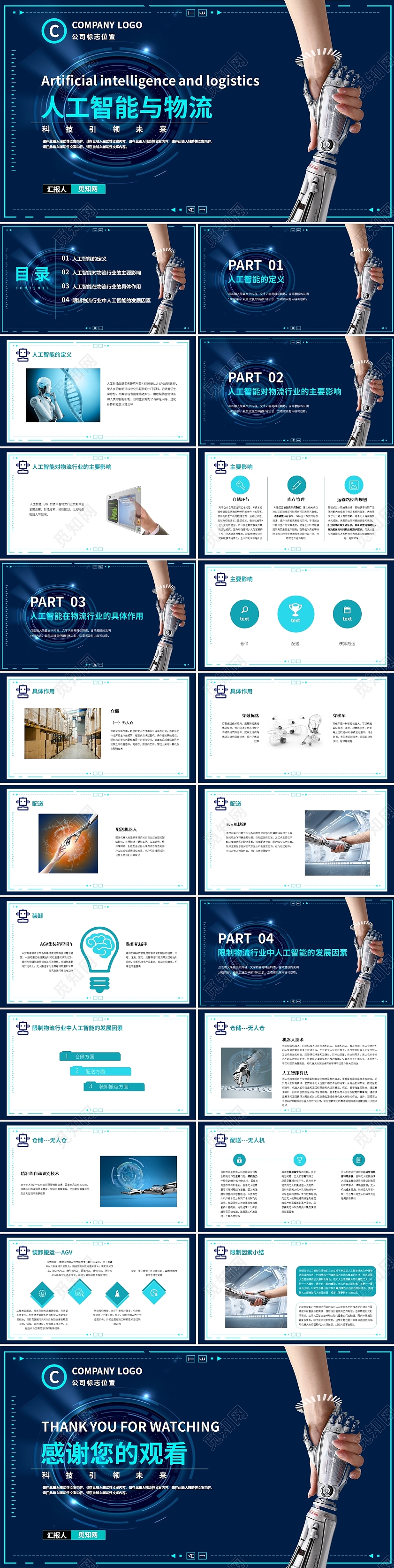 蓝色炫酷科技人工智能与快递PPT课件人工智能与物流