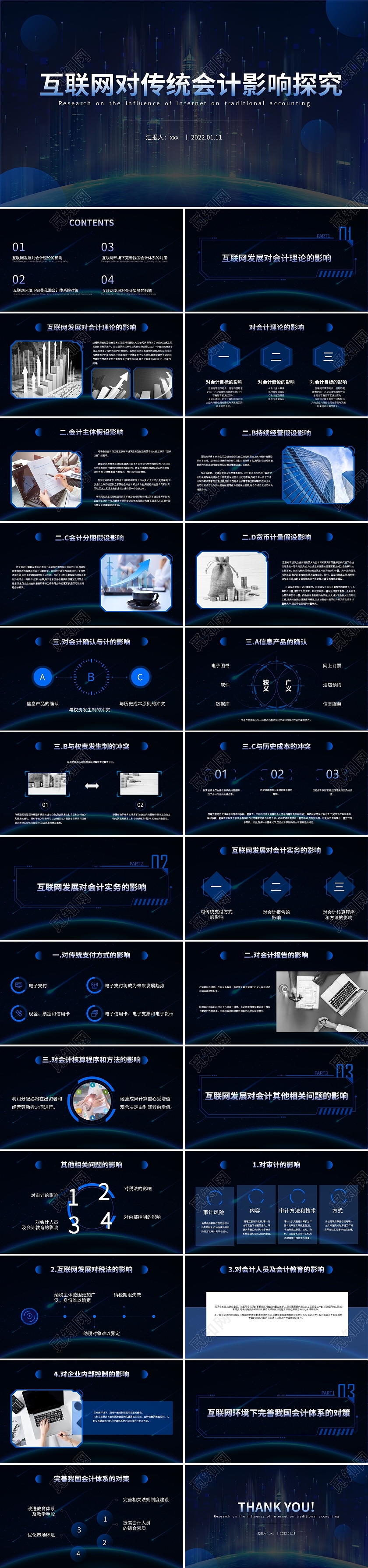 蓝色科技风商务高端互联网科技互联网对传统会计的影想PPT模互联网度传统会计的影响