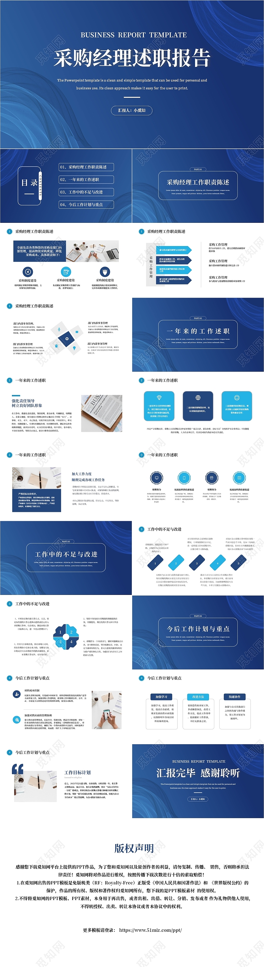 蓝色商务风采购经理述职报告年终总结PPT模板年终述职