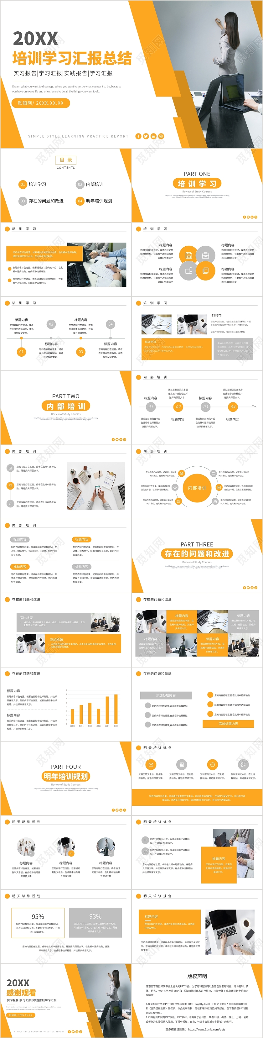 黄色简约通用课程培训学习汇报总结PPT模板