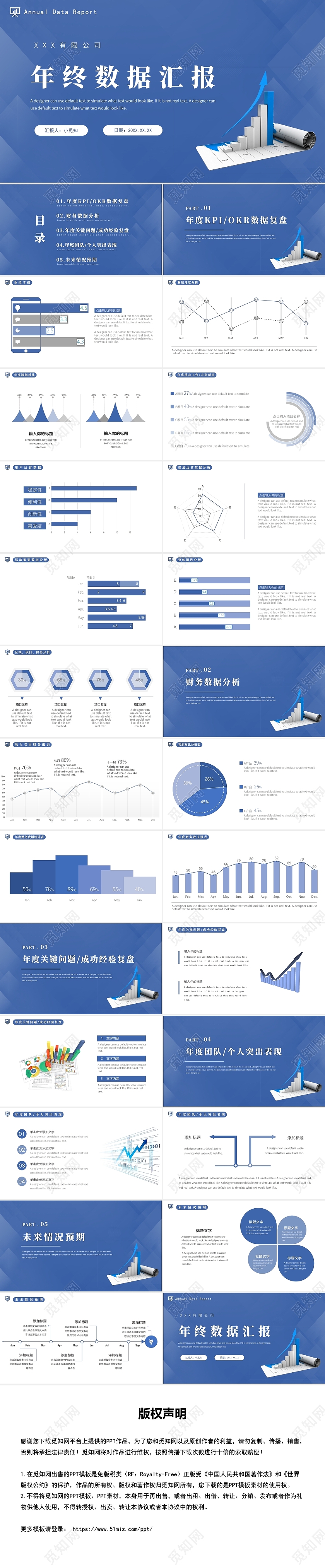 蓝色简约风年终数据汇报图表型模板PPT工作总结年终总结