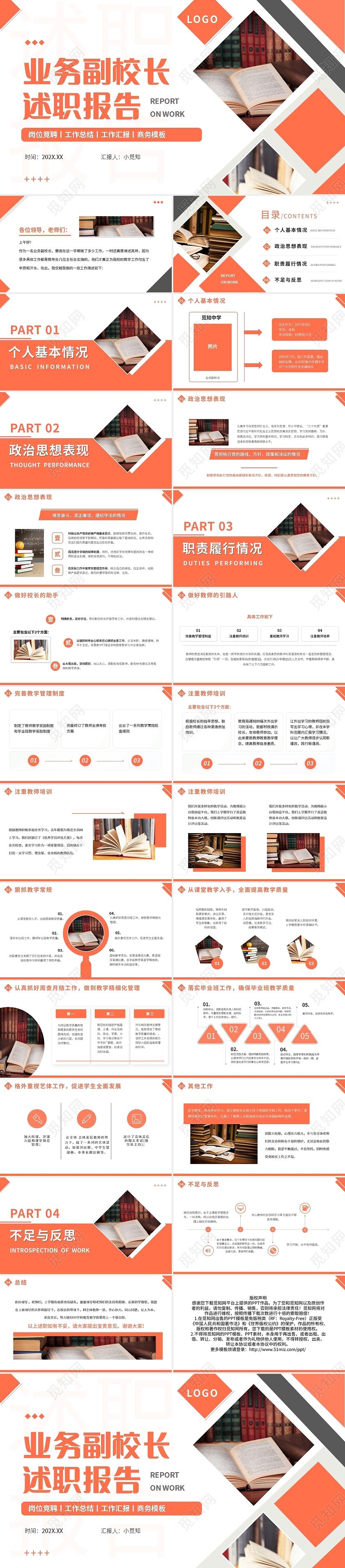 橙色商务业务副校长述职报告PPT模版宣传PPT动态PPT