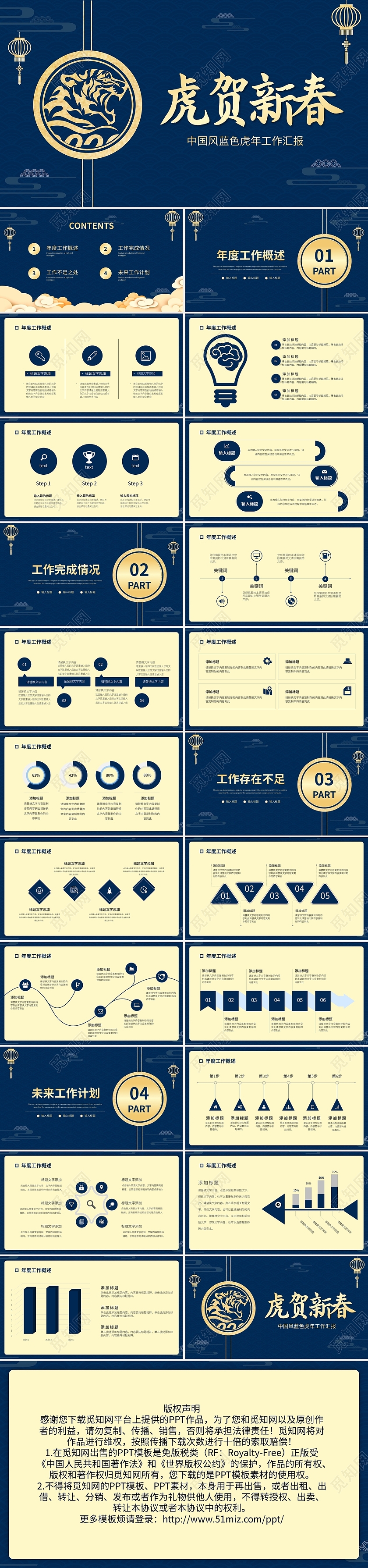 蓝色虎贺新春中国风蓝色虎年工作汇报PPT模板宣传PPT动态P
