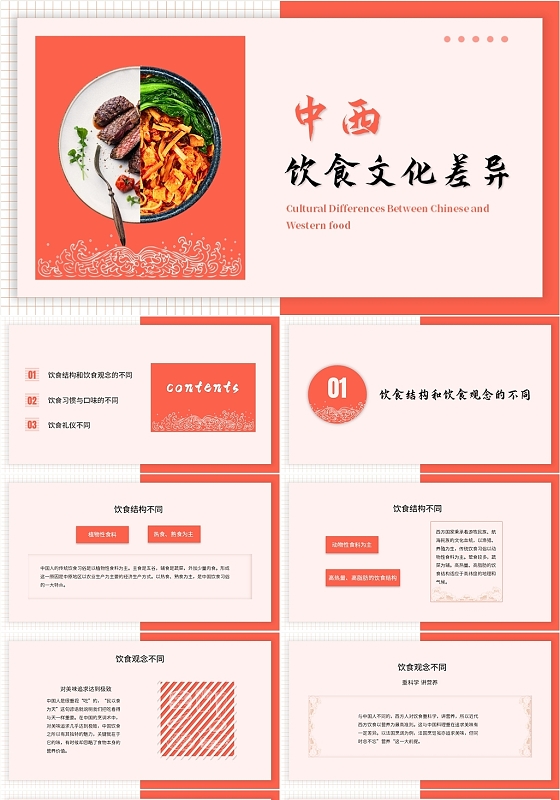 橘色中西饮食文化餐饮ppt