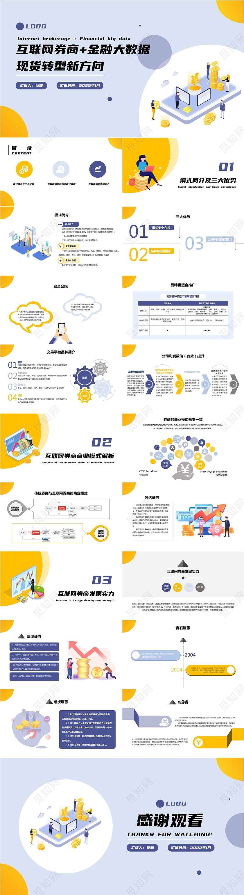 蓝色商务互联网券商金融大数据PPT互联网券商+金融大数据