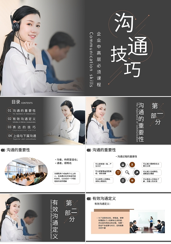 深色简约企业中高层沟通技巧培训PPT模板宣传PPT动态PPT