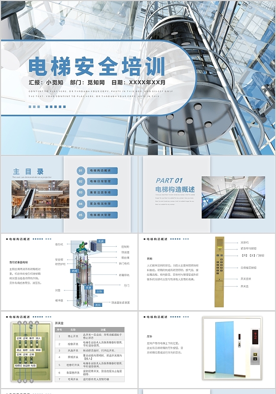 蓝色商务简约电梯安全培训PPT模板电梯安全2