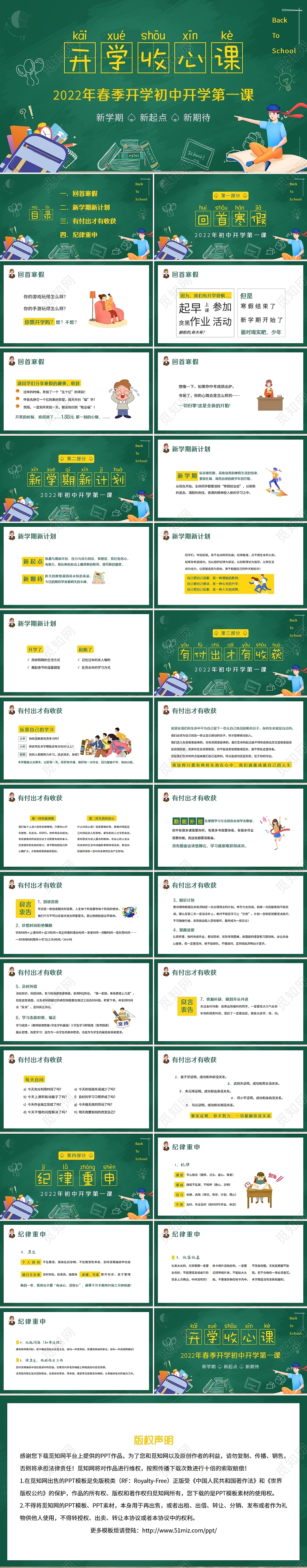 黑板风2022春季开学季初中开学第一课开学收心课PPT课件